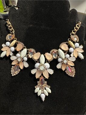 Dynamite Gold Floral Bib Necklace with Blush and Cream Accents